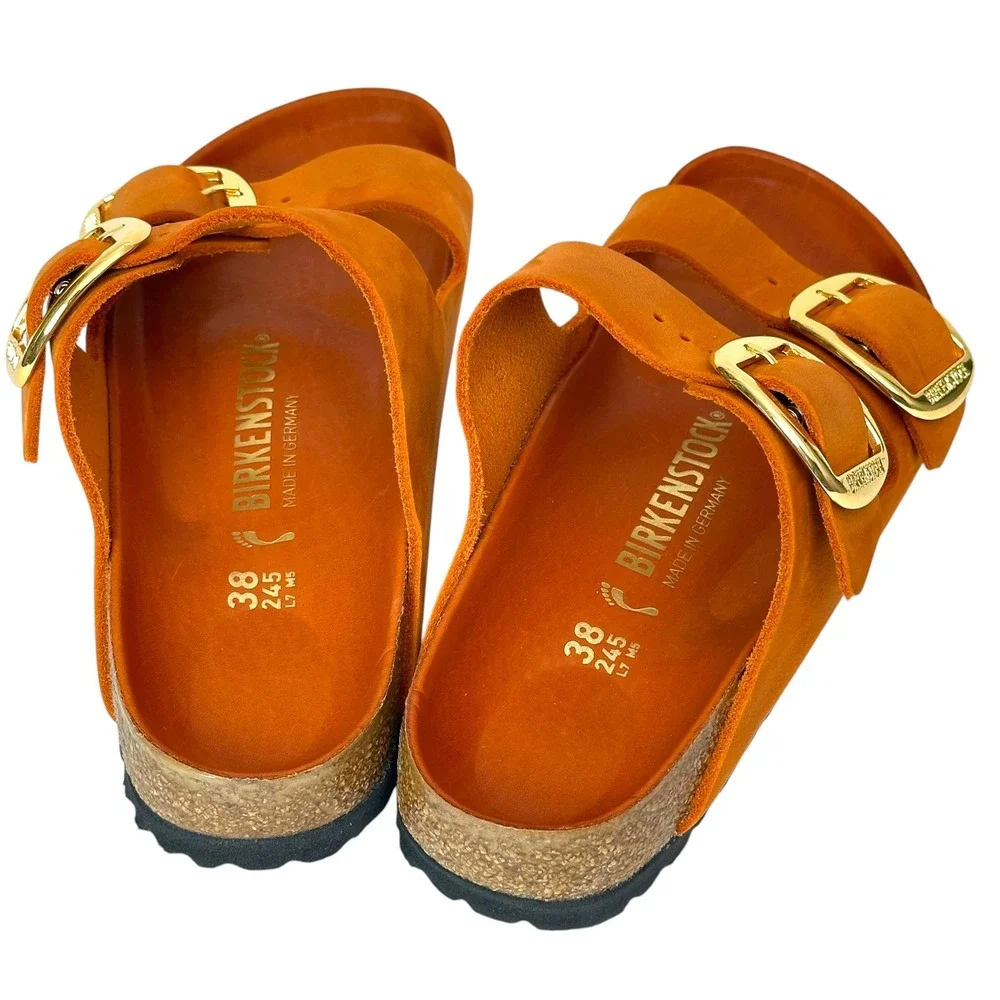 Birkenstock Sandals Arizona Big Buckle Nubuck Leather Burnt Orange 38 Boho Chic - Picture 6 of 10